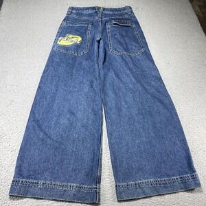 A Lab Analog Jeans Men 32x32 Blue Medium Wash Relaxed Wide Leg Denim Embroidered
